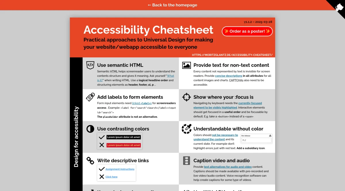 Accessibility cheat sheet