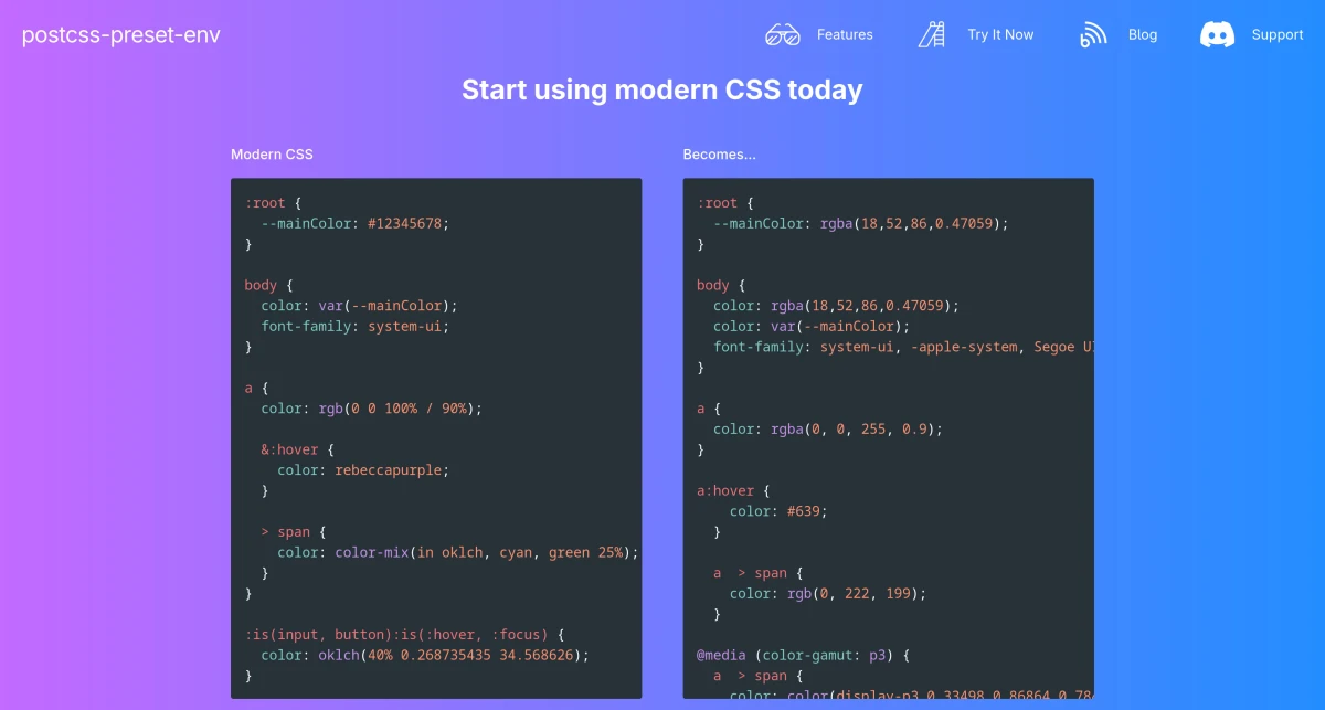 By, by CSSNext, hello postcss-preset-env