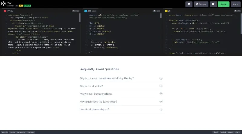 CodePen: build a FAQ