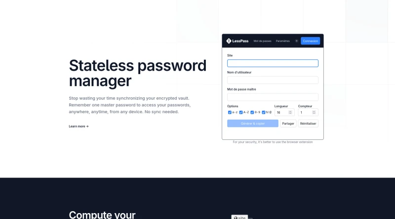 Lesspass, stateless password manager