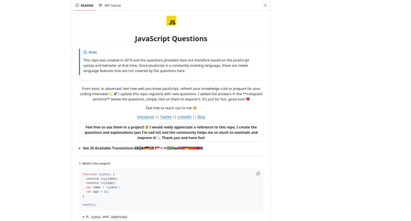 List of (Advanced) JavaScript Questions