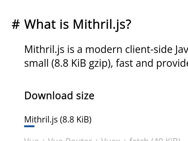 Mithril, a JS SPA framework used by Vimeo, Nike and Lichess