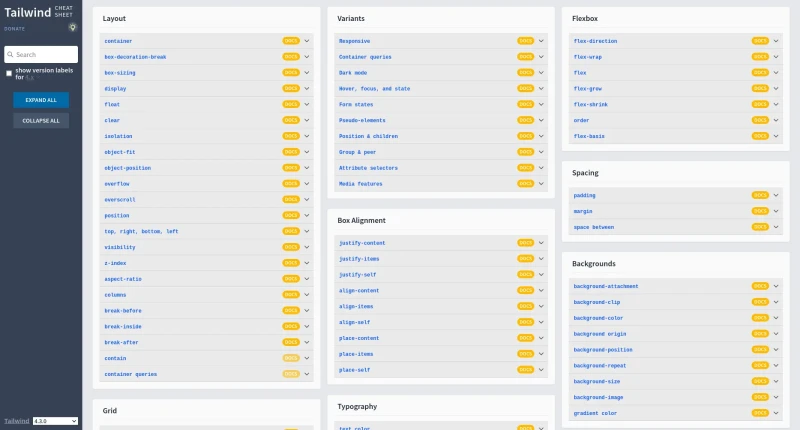Tailwind CSS cheat-sheet
