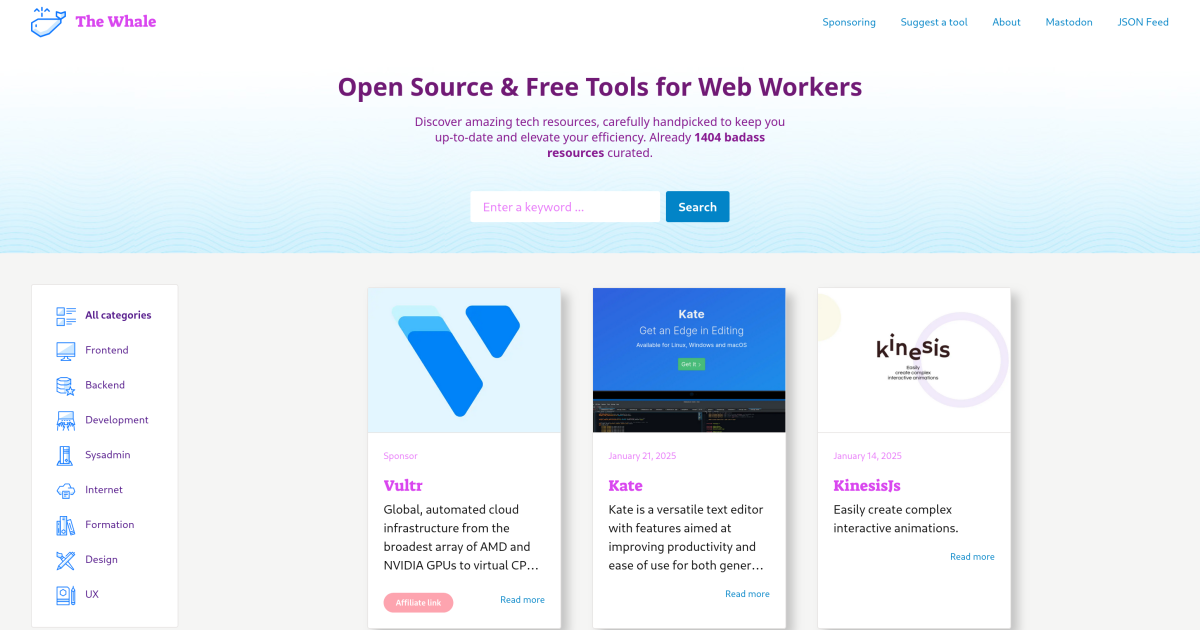 The Whale - Open Source & Free Tools for Web Workers